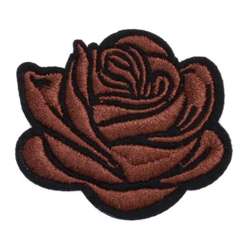 10 Stück 4.7 x 4.2 cm Blumen Applikation,Bestickte Aufnäher,Bunte Rosen Bügelflicken Reparaturflicken,Bestickte Flicken,Blumen DIY-Aufnäher für Jeans Jacken Hosen Rucksäcke Kleidung,Braun von Blausky