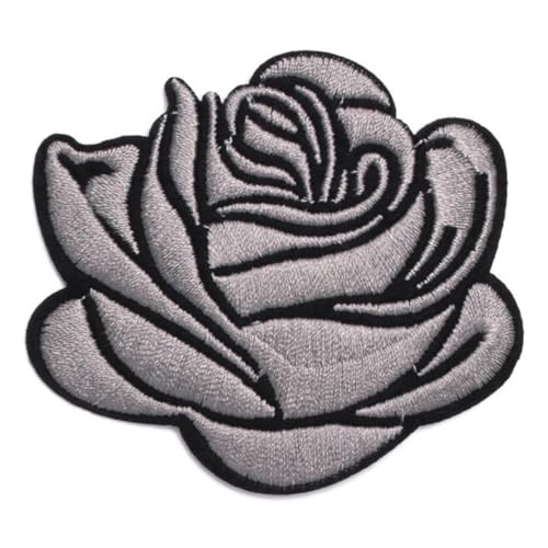 10 Stück 7.4 x 6.4 cm Blumen Applikation,Bestickte Aufnäher,Bunte Rosen Bügelflicken Reparaturflicken,Bestickte Flicken,Blumen DIY-Aufnäher für Jacken Jeans Hosen Rucksäcke Kleidung,Grau von Blausky