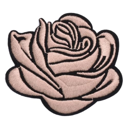 10 Stück 7.4 x 6.4 cm Blumen Applikation,Bestickte Aufnäher,Bunte Rosen Bügelflicken Reparaturflicken,Bestickte Flicken,Blumen DIY-Aufnäher für Jacken Jeans Hosen Rucksäcke Kleidung,Hellbraun von Blausky