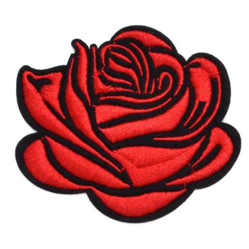 10 Stück 7.4 x 6.4 cm Blumen Applikation,Bestickte Aufnäher,Bunte Rosen Bügelflicken Reparaturflicken,Bestickte Flicken,Blumen DIY-Aufnäher für Jacken Jeans Hosen Rucksäcke Kleidung,Rot von Blausky