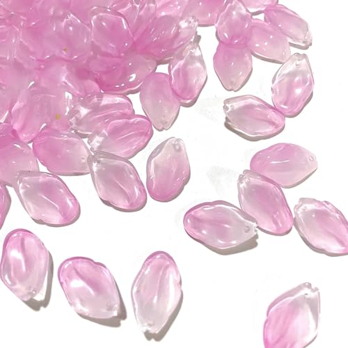 100 Stück Perlen aus Glas Farbverlauf Blütenblattperlen Glasperlen Mehrfabige Blütenblatt Perlen zum Auffädeln Bastelperlen Glitzerperlen für DIY Schmuck Anhänger Charms Haarnadel 13x20mm,Rosa C von Blausky