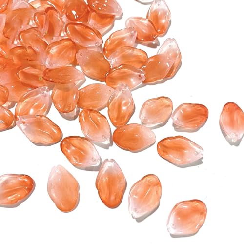 100 Stück Perlen aus Glas Farbverlauf Blütenblattperlen Glasperlen Mehrfabige Blütenblatt Perlen zum Auffädeln Bastelperlen Glitzerperlen für DIY Schmuck Anhänger Charms Haarnadel 13x20mm,Orange von Blausky