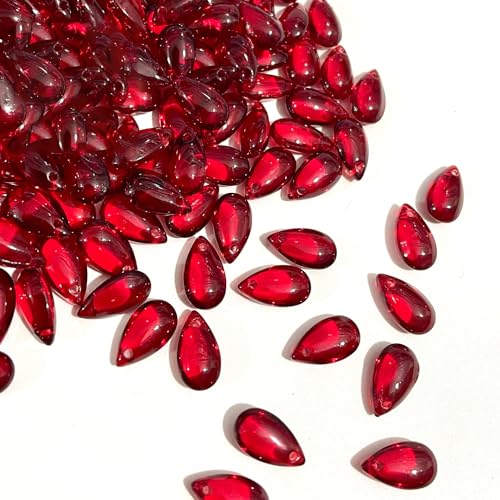 100 Stück Wassertropfenperlen,Perlen zum Auffädeln,Teardrop Glass Beads Lose Perlen mit Loch Mini Perlen Glasperlen,für Haarnadel Kopfschmuck DIY Anhänger,Ohrringe,8 x 14 mm,Rot von Blausky