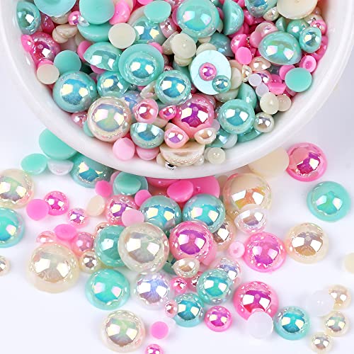 1000 Stück Flache Rückseite Halbrunde Perlen,Flache Rücken Perlen,Kunstperle Lose Perlen Bunte Halbperlen,Imitationsperlen Dekoperlen für DIY Maniküre,Schmuckherstellung,5 mm,Pink-Blau von Blausky