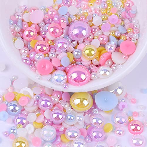 1000 Stück Flache Rückseite Halbrunde Perlen,Flache Rücken Perlen,Kunstperle Lose Perlen Bunte Halbperlen,Imitationsperlen Dekoperlen für DIY Maniküre,Schmuckherstellung,5 mm,Pink-Weiß-Lila von Blausky