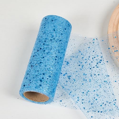 15 cm x 10 Yards Tüll Stoff Rolle mit Kleine Pailletten,Glitzer Tüll Tüllband Glitter Tüll Rollen Dekostoff,für DIY Bekleidung,Deko Hochzeit Party Bankett(Keine Papierrolle),Blau von Blausky