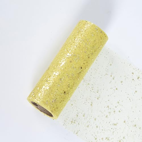 15 cm x 10 Yards Tüll Stoff Rolle mit Kleine Pailletten,Glitzer Tüll Tüllband Glitter Tüll Rollen Dekostoff,für DIY Bekleidung,Deko Hochzeit Party Bankett(Keine Papierrolle),Gelb von Blausky