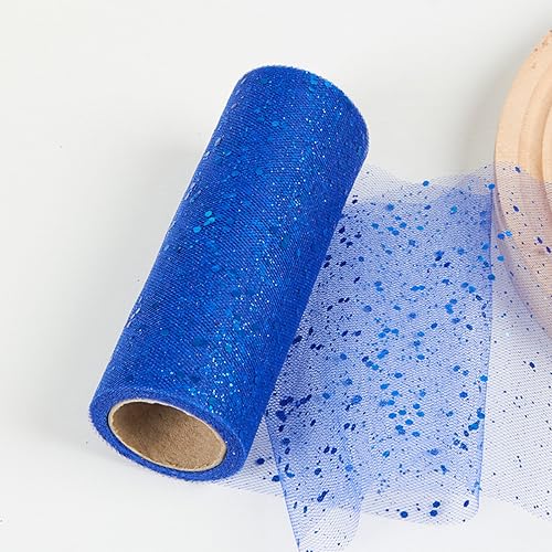 15 cm x 10 Yards Tüll Stoff Rolle mit Kleine Pailletten,Glitzer Tüll Tüllband Glitter Tüll Rollen Dekostoff,für DIY Bekleidung,Deko Hochzeit Party Bankett(Keine Papierrolle),Königsblau von Blausky