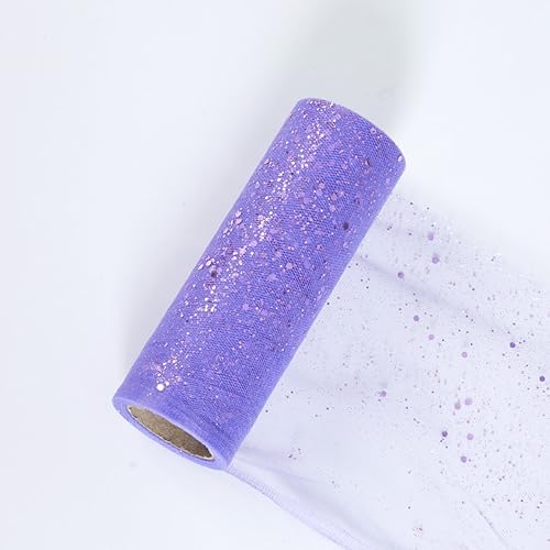 15 cm x 10 Yards Tüll Stoff Rolle mit Kleine Pailletten,Glitzer Tüll Tüllband Glitter Tüll Rollen Dekostoff,für DIY Bekleidung,Deko Hochzeit Party Bankett(Keine Papierrolle),Lila von Blausky