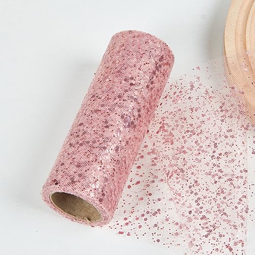 15 cm x 10 Yards Tüll Stoff Rolle mit Kleine Pailletten,Glitzer Tüll Tüllband Glitter Tüll Rollen Dekostoff,für DIY Bekleidung,Deko Hochzeit Party Bankett(Keine Papierrolle),Roségold von Blausky