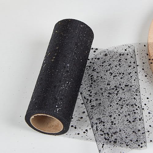 15 cm x 10 Yards Tüll Stoff Rolle mit Kleine Pailletten,Glitzer Tüll Tüllband Glitter Tüll Rollen Dekostoff,für DIY Bekleidung,Deko Hochzeit Party Bankett(Keine Papierrolle),Schwarz von Blausky