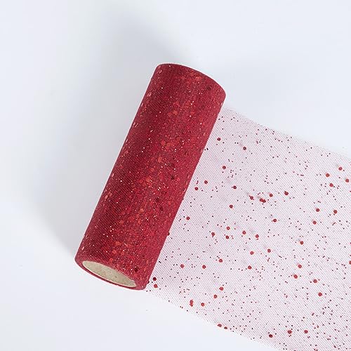 15 cm x 10 Yards Tüll Stoff Rolle mit Kleine Pailletten,Glitzer Tüll Tüllband Glitter Tüll Rollen Dekostoff,für DIY Bekleidung,Deko Hochzeit Party Bankett(Keine Papierrolle),Weinrot von Blausky