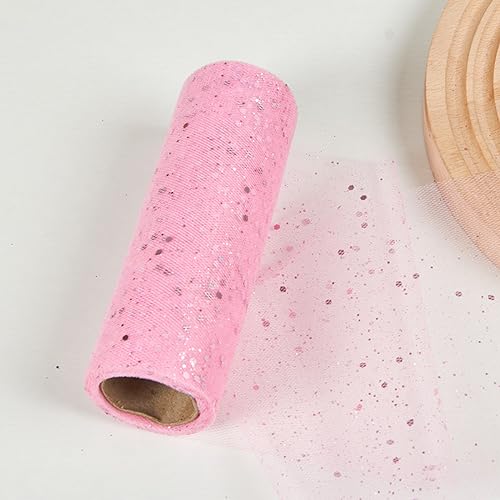 15 cm x 20 Yards Tüll Stoff Rolle mit Kleine Pailletten,Glitzer Tüll Tüllband Glitter Tüll Rollen Dekostoff,für DIY Bekleidung,Deko Hochzeit Party Bankett(Keine Papierrolle),Pink von Blausky