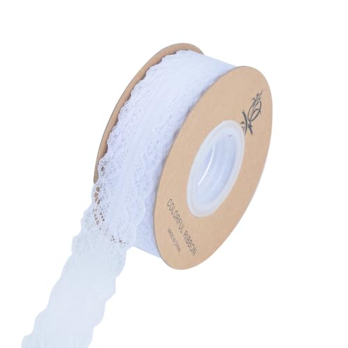 2 Rolle Spitzenband Weiß Vintage Band Geschenkband Spitzenbordüre Spitzenborte zum Basteln Nähen,für Weihnachten Ostern Hochzeit Deko DIY Handwerk Tischdeko,Muster,3 cm x 25 yards von Blausky