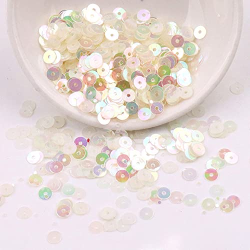 20g ca. 4000 Stück Glitzer Pailletten Flache Runde Pailletten Stickerei Pailletten,Irisierend Pailletten mit Loch,Basteln Lose Pailletten,zum Nähen Aufkleben Auffädeln,für DIY,Cremeweiß von Blausky