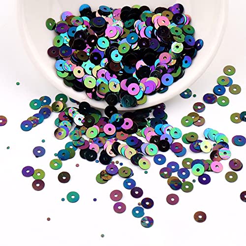 20g ca. 4000 Stück Glitzer Pailletten Flache Runde Pailletten Stickerei Pailletten,Irisierend Pailletten mit Loch,Basteln Lose Pailletten,zum Nähen Aufkleben Auffädeln,für DIY,Schwarz von Blausky