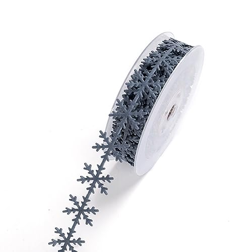 25 mm x 10 m Schneeflockenband Weihnachten Schneeflocke Band Schneeflocke Dekoband aus Vliesstoff Stoffband Geschenkband für Weihnachtsbaum,Weihnachten Basteln,Geschenk Verpackung,Grau von Blausky