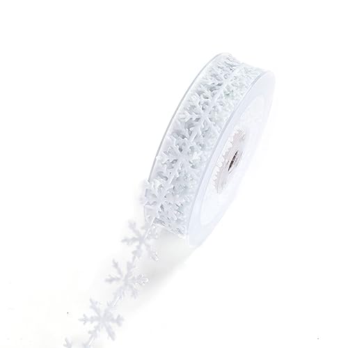 25 mm x 10 m Schneeflockenband Weihnachten Schneeflocke Band Schneeflocke Dekoband aus Vliesstoff Stoffband Geschenkband für Weihnachtsbaum,Weihnachten Basteln,Geschenk Verpackung,Weiß von Blausky