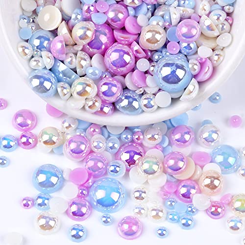 300 Stück Flache Rückseite Halbrunde Perlen,Flache Rücken Perlen,Kunstperle Lose Perlen Bunte Halbperlen,Imitationsperlen Dekoperlen für DIY Maniküre,Schmuckherstellung,8 mm,Lila-Blau von Blausky