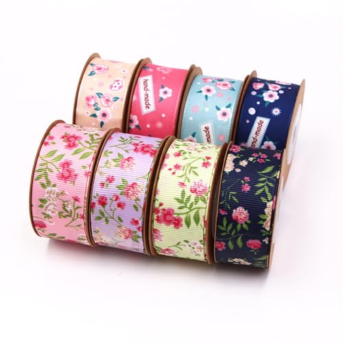 4 Rolle Kleine Blumenserie Band,Bunte Bänder Schleifenband Geschenkband Stoffband Deko Band für DIY Haarschmuck Geschenk Blumen,Verpacken Dekorieren Basteln,Gemischt,25 mm x 5 m von Blausky