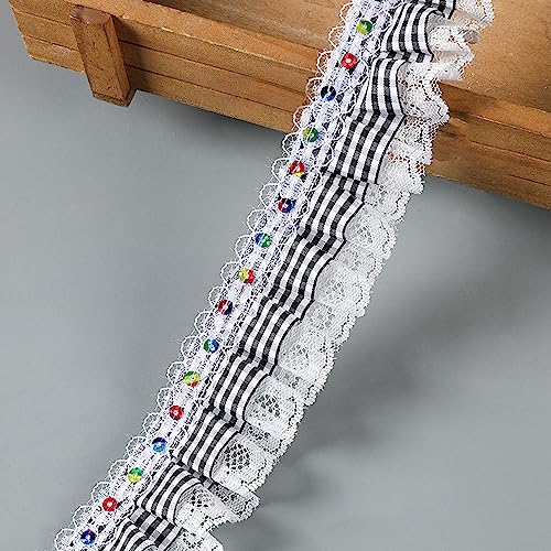 5 cm x 10 Yards Spitze Trim,Rüschenband mit Paillette Plaidband Dekoband Zierband Plissiertes Kariertes Band Geschenkband Pailletten Bänder zum Nähen,für Hochzeit Tischdeko Basteln,Schwarz von Blausky