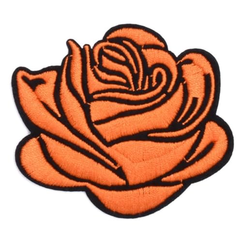 50 Stück 7.4 x 6.4 cm Blumen Applikation,Bestickte Aufnäher,Bunte Rosen Bügelflicken Reparaturflicken,Bestickte Flicken,Blumen DIY-Aufnäher für Jacken Jeans Hosen Rucksäcke Kleidung,Orange von Blausky