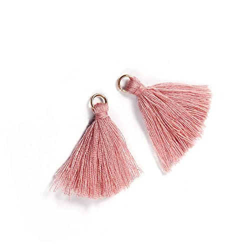 50 Stück Mini Quasten Anhänger,3 cm Bunte Quaste,Mini Tassel Charm,Seidig Weiche Bunte Quasten,Handgefertigtes Quasten für Schmuckherstellung DIY Bastelzubehör Lesezeichen Wohnkultur,Altrosa B von Blausky