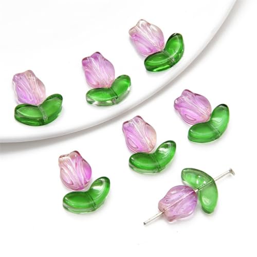 60 Sets (60 Stück Blume+60 Stück Blatt) Tulpen-Blumen-Perlen aus Glas,Bastelperlen Transparente Handgefertigt Lose Perlen zum Auffädeln für Schmuckherstellung,Haar-Accessoires,Gemischt von Blausky