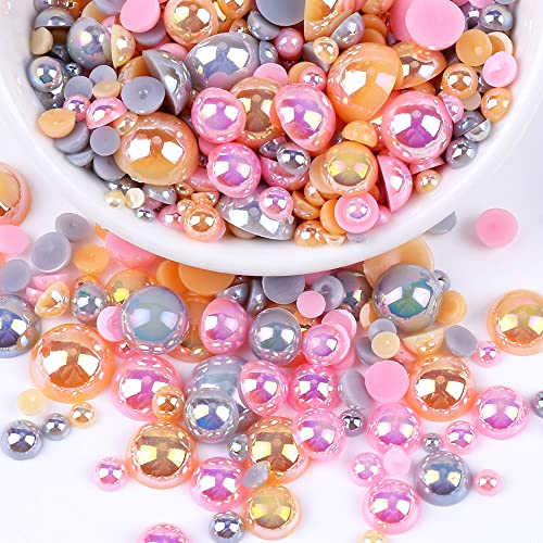 600 Stück Flache Rückseite Halbrunde Perlen,Flache Rücken Perlen,Kunstperle Lose Perlen Bunte Halbperlen,Imitationsperlen Dekoperlen für DIY Maniküre,Schmuckherstellung,6 mm,Pink-Orange-Blau von Blausky