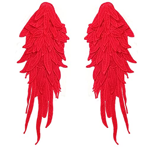 Blausky 1 Paar Angel Wings Patch,Engelsflügel Aufnäher zum Aufnähen,Kleidung Borten,Flügel Patches,Gestickte Flügel Motiv Applikationen,für DIY Design T-Shirt,Dekoration oder Reparatur,Rot,39 x 15 cm von Blausky