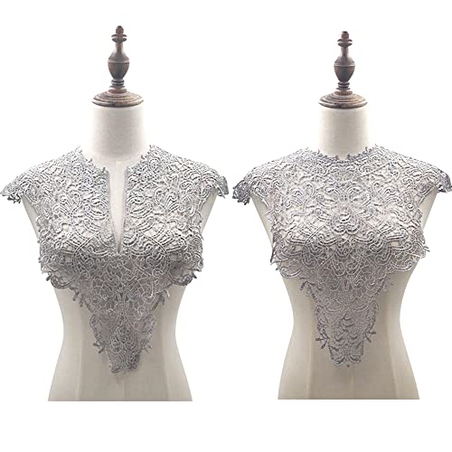 Blausky 1 Pair Spitzenkragen,Einsatzkragen Kragen,Aushöhlen Lace Falscher Kragen für Frauen,Dreidimensionale Blumen Applique,Bestickte Kragen,für Nähen,DIY,Deko am Ausschnitt,Vorne + hinten,Grau von Blausky