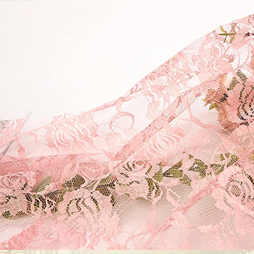 Blausky 1 Yard x 160 cm Spitze Stoff,Rosen-Spitzenstoff,Retro Tüll Stickerei Rose Hochzeit Stoff,Nicht Dehnbarer,Spitzenstoff Trim Stoff zum Nähen,für Sewing,Tisch Dekor Boho Hochzeit,Altrosa von Blausky