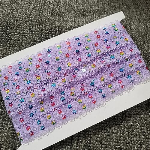 Blausky 1.5cm x 10m Farbiges Glitzer Paillettenband,Spitzenband Paillette Trim Dekoband mit Pflaume-Pailletten Spitzenbordüre zum Nähen für Bühnenkostüme Kleid Abendkleid DIY Handwerk,Hellviolett von Blausky