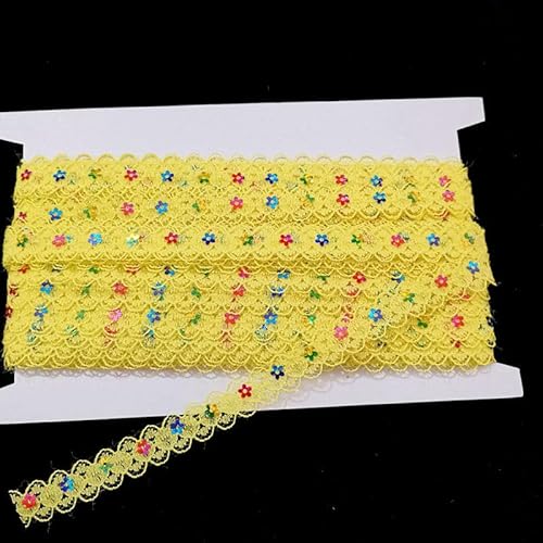 Blausky 1.5cm x 10m Farbiges Glitzer Paillettenband,Spitzenband Paillette Trim Dekoband mit Pflaume-Pailletten Spitzenbordüre zum Nähen für Bühnenkostüme Kleid Abendkleid DIY Handwerk,Gelb von Blausky