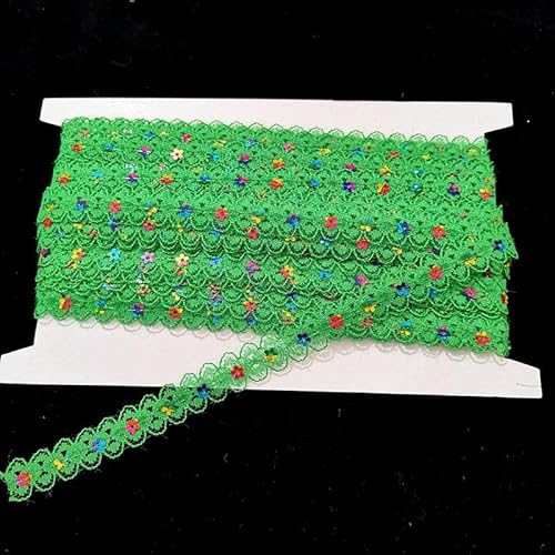 Blausky 1.5cm x 10m Farbiges Glitzer Paillettenband,Spitzenband Paillette Trim Dekoband mit Pflaume-Pailletten Spitzenbordüre zum Nähen für Bühnenkostüme Kleid Abendkleid DIY Handwerk,Grün von Blausky