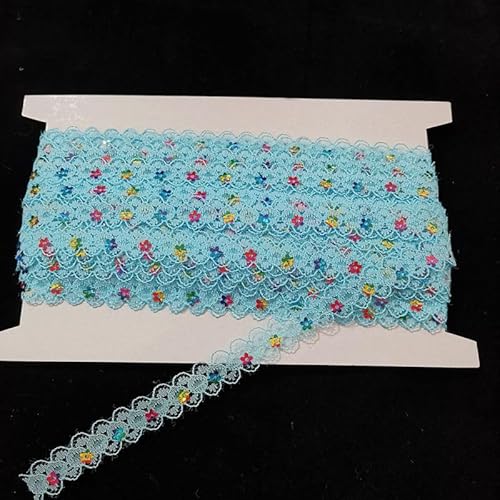 Blausky 1.5cm x 10m Farbiges Glitzer Paillettenband,Spitzenband Paillette Trim Dekoband mit Pflaume-Pailletten Spitzenbordüre zum Nähen für Bühnenkostüme Kleid Abendkleid DIY Handwerk,Hellblau von Blausky