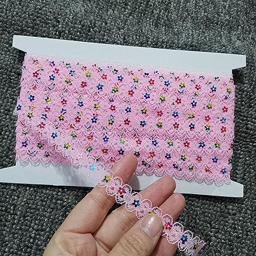 Blausky 1.5cm x 10m Farbiges Glitzer Paillettenband,Spitzenband Paillette Trim Dekoband mit Pflaume-Pailletten Spitzenbordüre zum Nähen für Bühnenkostüme Kleid Abendkleid DIY Handwerk,Hellrosa von Blausky