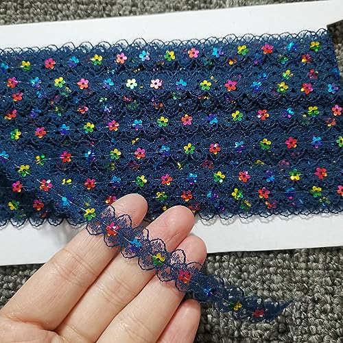 Blausky 1.5cm x 10m Farbiges Glitzer Paillettenband,Spitzenband Paillette Trim Dekoband mit Pflaume-Pailletten Spitzenbordüre zum Nähen für Bühnenkostüme Kleid Abendkleid DIY Handwerk,Marineblau von Blausky