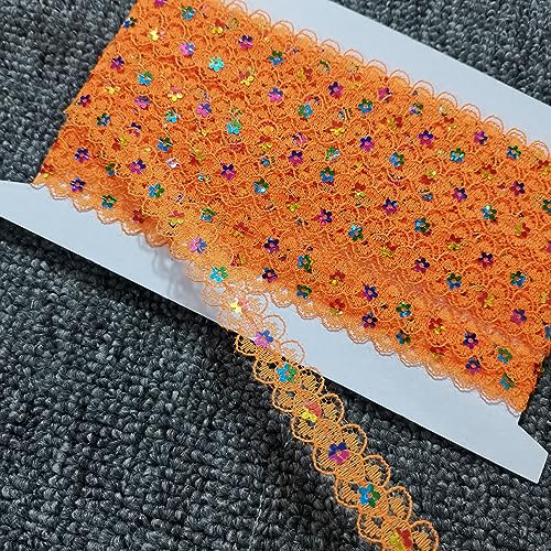 Blausky 1.5cm x 10m Farbiges Glitzer Paillettenband,Spitzenband Paillette Trim Dekoband mit Pflaume-Pailletten Spitzenbordüre zum Nähen für Bühnenkostüme Kleid Abendkleid DIY Handwerk,Orange von Blausky