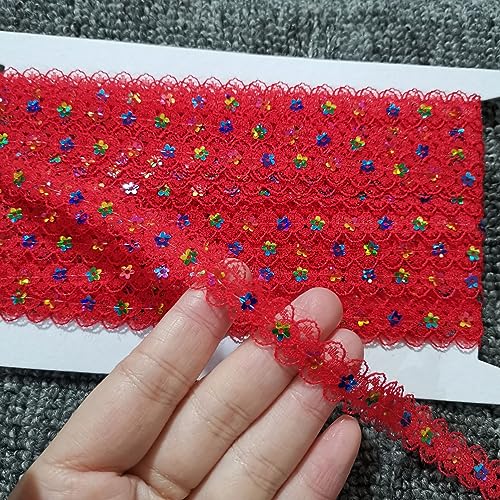 Blausky 1.5cm x 10m Farbiges Glitzer Paillettenband,Spitzenband Paillette Trim Dekoband mit Pflaume-Pailletten Spitzenbordüre zum Nähen für Bühnenkostüme Kleid Abendkleid DIY Handwerk,Rot von Blausky