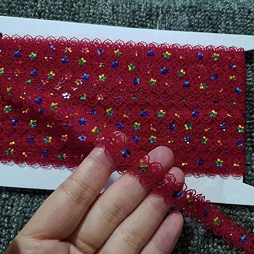 Blausky 1.5cm x 10m Farbiges Glitzer Paillettenband,Spitzenband Paillette Trim Dekoband mit Pflaume-Pailletten Spitzenbordüre zum Nähen für Bühnenkostüme Kleid Abendkleid DIY Handwerk,Weinrot von Blausky