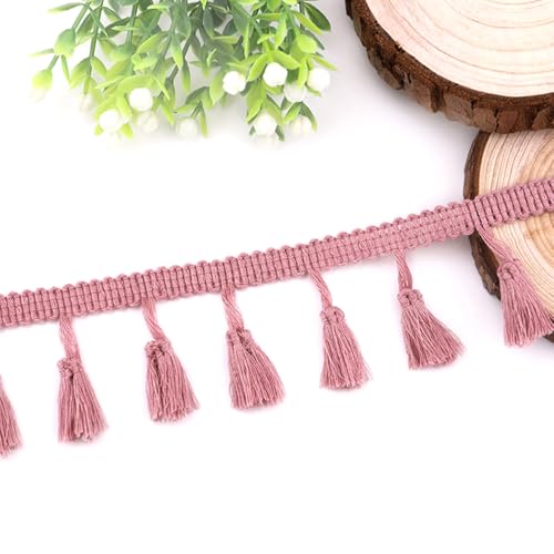 Blausky 10 Yards Quastenborte,Quasten-Nähkantenbesatz,Fransenband zum Nähen,Farbige Fransenborte,Fransen Trim,Dekorativer Besatz für Vorhang Lampenschirm Kostüm Tischdecke,Breite 4 cm,Altrosa von Blausky