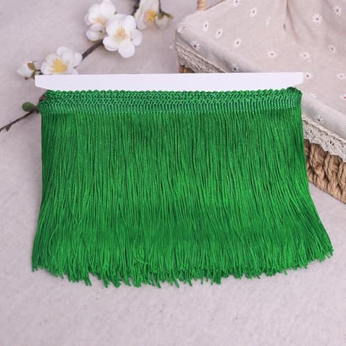 Blausky 10 Yards x 10cm Fransenborte Fransenbordüre Fransenband Dekoband Seide Quaste Tanzfransen Fransen-Borten Bänder zum Nähen DIY Basteln Kleidung Kostüme Vorhänge Dekoration,Grasgrün von Blausky