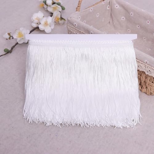 Blausky 10 Yards x 10cm Fransenborte Fransenbordüre Fransenband Dekoband Seide Quaste Tanzfransen Fransen-Borten Bänder zum Nähen DIY Basteln Kleidung Kostüme Vorhänge Dekoration,Off-White von Blausky