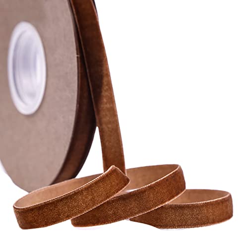 Blausky 10 mm x 20 Yards Samtband,Samt Dekoband,Schleifenband Bunte Bänder Schmuckband Geschenkband Samtborte Zierborte Borte Band Zierband zum Nähen Geschenkverpackung Dekoration,Kaffee von Blausky