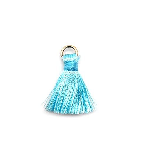 Blausky 100 Stück Handgemachte Quaste Anhänger,2 cm Troddel,Seidig Weiche Quasten,Mini Tassel Charm für Ohrringe Tasche Basteln Schlüsselanhänger Lesezeichen DIY Handwerk Zubehör,Blau A von Blausky