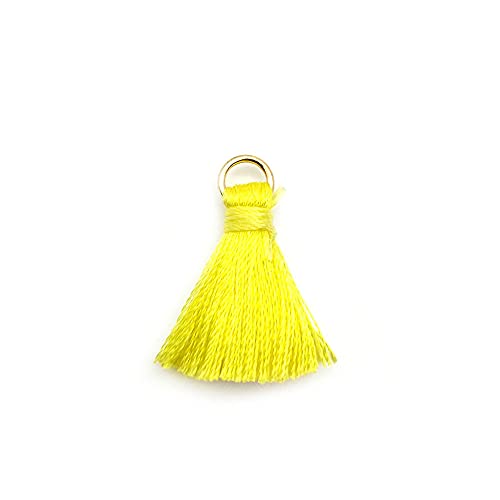 Blausky 100 Stück Handgemachte Quaste Anhänger,2 cm Troddel,Seidig Weiche Quasten,Mini Tassel Charm für Ohrringe Tasche Basteln Schlüsselanhänger Lesezeichen DIY Handwerk Zubehör,Gelb von Blausky