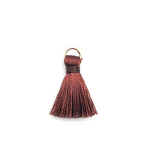 Blausky 100 Stück Handgemachte Quaste Anhänger,2 cm Troddel,Seidig Weiche Quasten,Mini Tassel Charm für Ohrringe Tasche Basteln Schlüsselanhänger Lesezeichen DIY Handwerk Zubehör,Kastanienbraun von Blausky