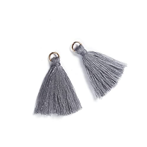 Blausky 100 Stück Mini Quasten Anhänger,3 cm Bunte Quaste,Mini Tassel Charm,Seidig Weiche Bunte Quasten,Handgefertigtes Quasten für Schmuckherstellung DIY Bastelzubehör Lesezeichen Wohnkultur,Grau von Blausky