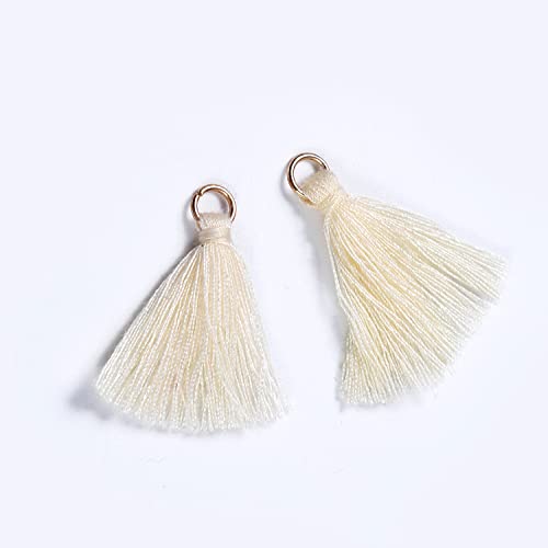 Blausky 100 Stück Mini Quasten Anhänger,3 cm Bunte Quaste,Mini Tassel Charm,Seidig Weiche Bunte Quasten,Handgefertigtes Quasten für Schmuckherstellung DIY Bastelzubehör Lesezeichen Wohnkultur,Beige von Blausky